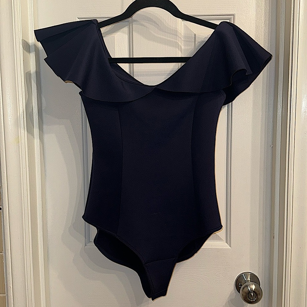 devlin dark navy blue sleeveless bodysuit with wide collar Size XS